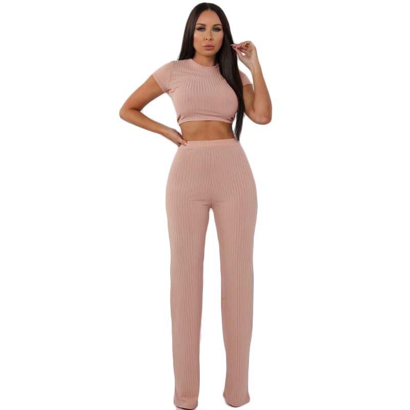 Conjunto informal sexy de dos piezas con camiseta y pantalones de pernera ancha