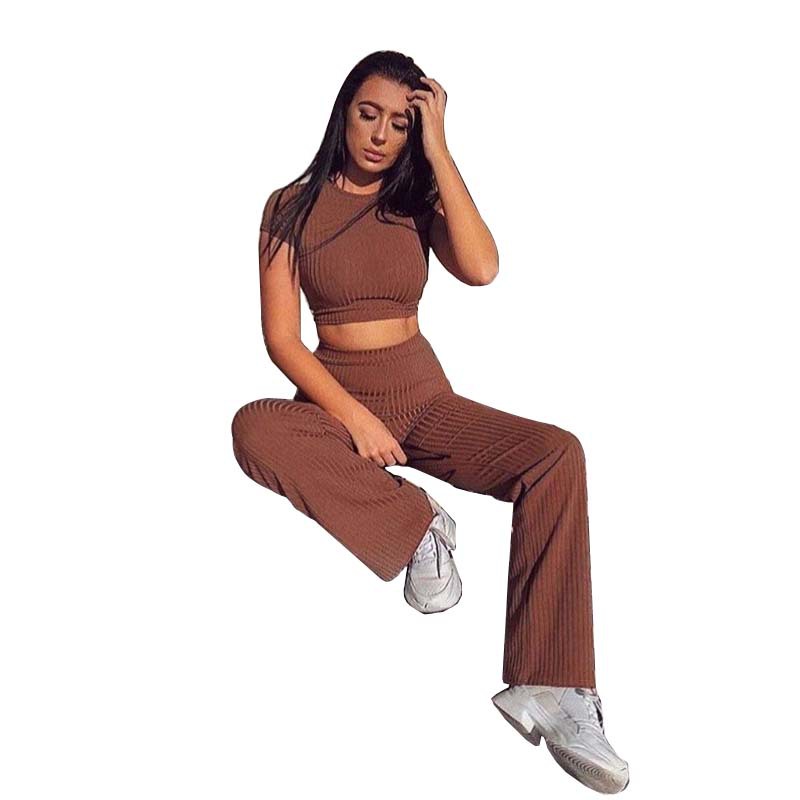 Conjunto informal sexy de dos piezas con camiseta y pantalones de pernera ancha