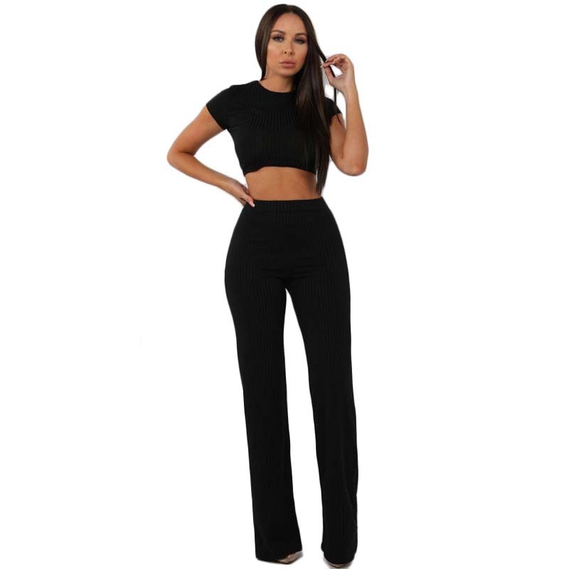 Conjunto informal sexy de dos piezas con camiseta y pantalones de pernera ancha