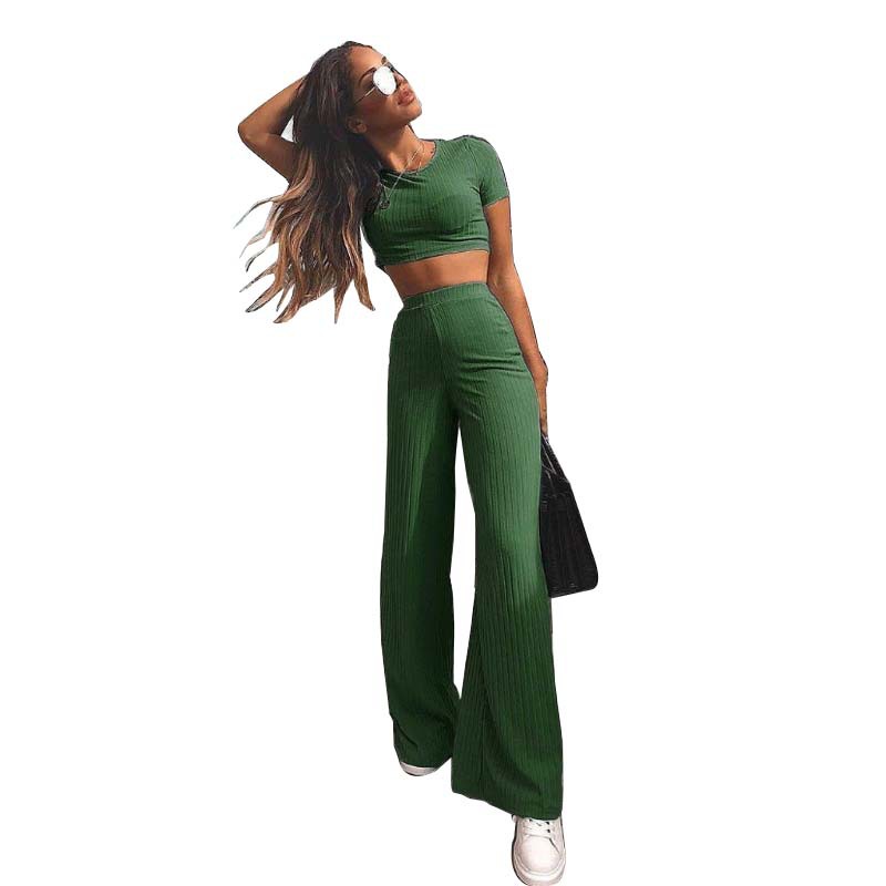 Conjunto informal sexy de dos piezas con camiseta y pantalones de pernera ancha